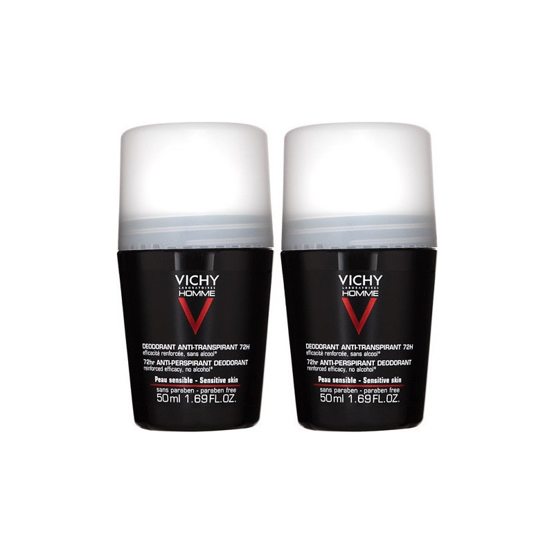 Vichy Homme Deodorant Anti-Transpirant Roll-On 72h 50mlx2