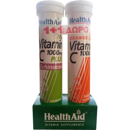 HealthAid Vitamin C 1000mg Plus Echinacea + Vitamin C 1000mg 20+20 αναβράζοντα δισκία HealthAid Vitamin C 1000mg Plus Echinacea + Vitamin C 1000mg 20+20 αναβράζοντα δισκία