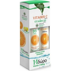 POWER HEALTH Vitamin C 1000mg Vitamin D3 1000iu Stevia 20 Αναβράζοντα Δισκία & Δώρο Vitamin C 500mg 20 Αναβράζοντα Δισκία