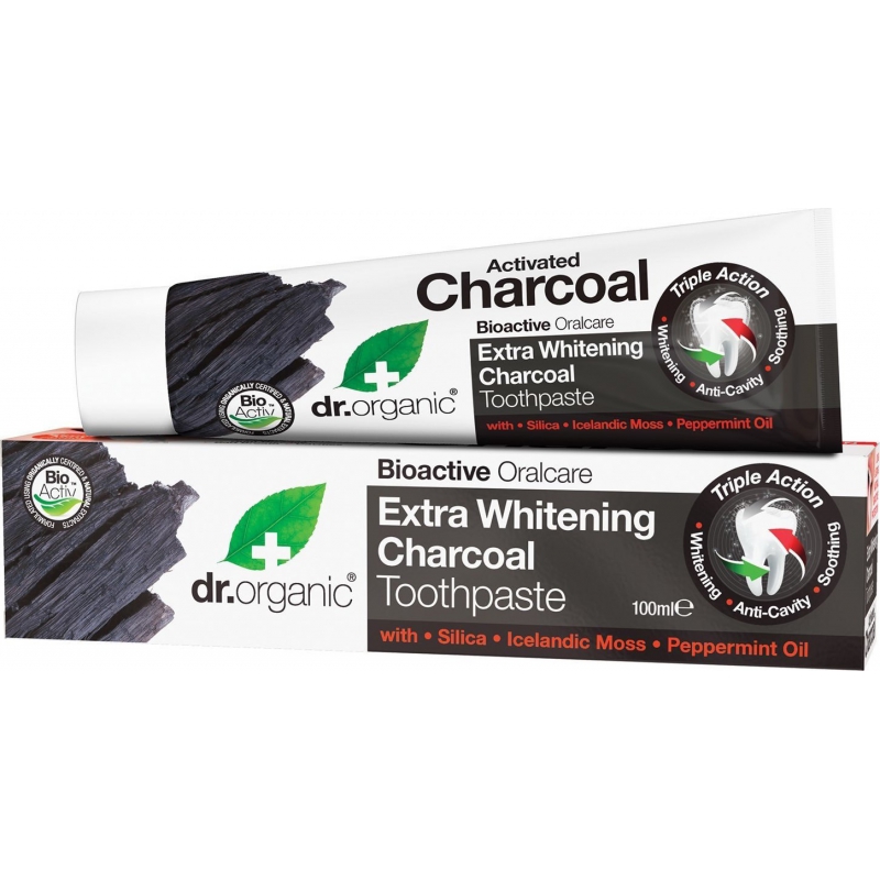 Dr.Organic Extra Whitening Charcoal Toothpaste Λευκαντική Οδοντόκρεμα με Ενεργό Άνθρακα 100ml