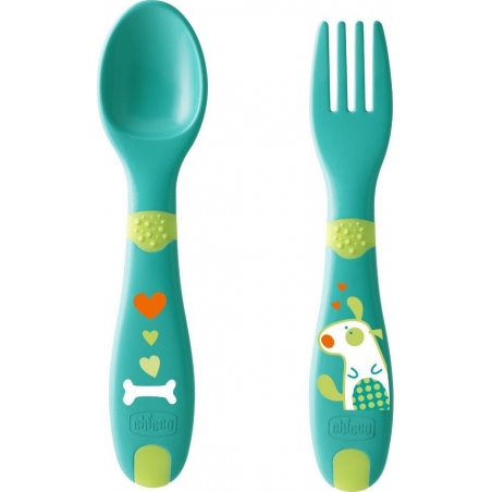 Chicco First Cutlery Σετ Πιρούνι-Κουτάλι Φαγητού Green 12m+ Chicco First Cutlery Σετ Πιρούνι-Κουτάλι Φαγητού Green 12m+