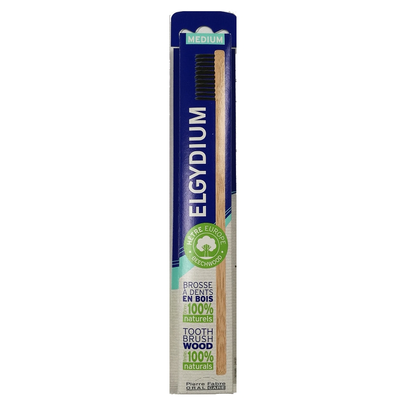 Elgydium Wooden Ξύλινη Οδοντόβουρτσα Μέτρια με Μαύρες Τρίχες 1τμχ