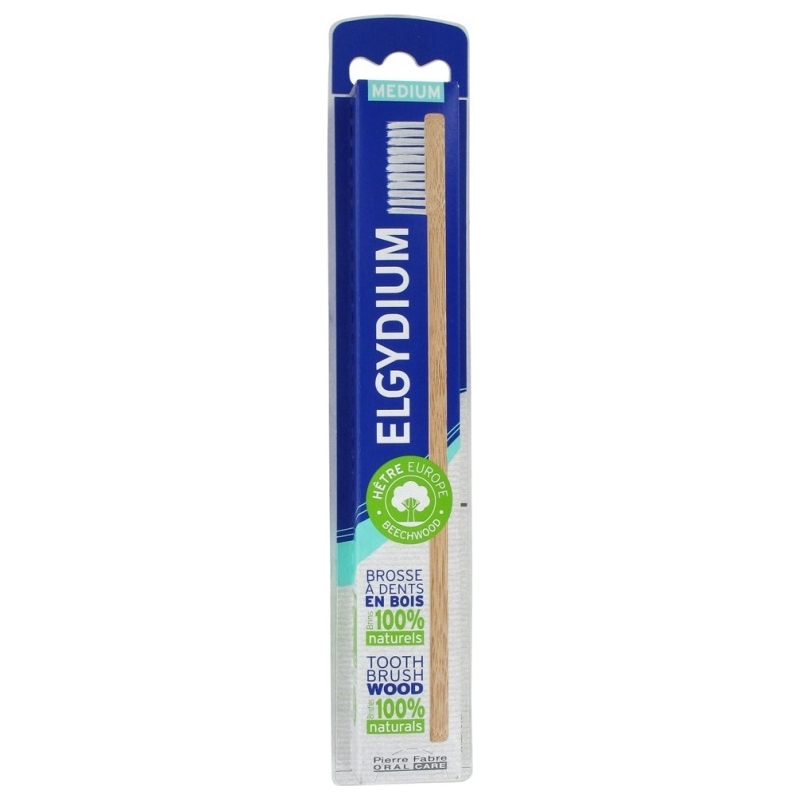 Elgydium Wooden Ξύλινη Οδοντόβουρτσα Μέτρια με Λευκές Τρίχες 1τμχ