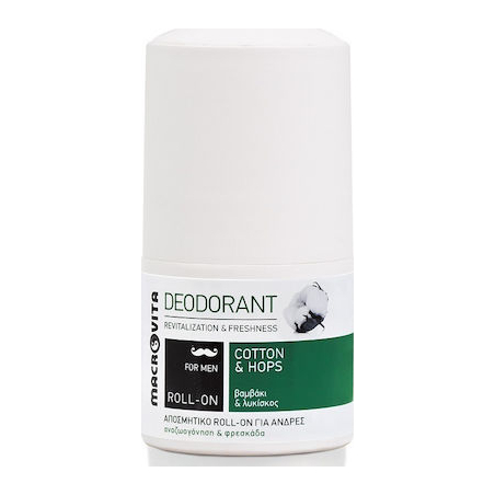 Macrovita For MEN Φυσικός Αποσμητικός Κρύσταλλος Cotton & Hops Roll-On 50ml