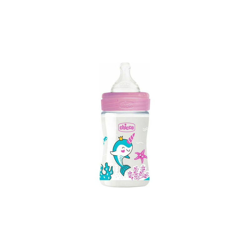Chicco Well Being, Πλαστικό Μπιμπερό, Θηλή Σιλικόνης 0m+ Ροζ 150ml