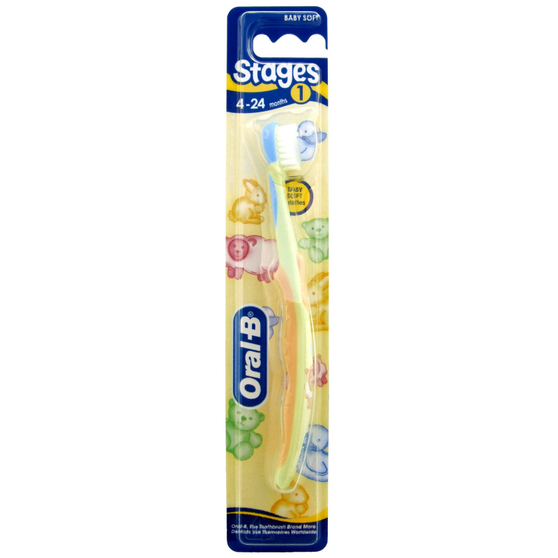 Oral-B Stages 1 Παιδική Οδοντόβουρτσα για παιδιά 0-24 μηνων σομον πρασινο μπλε