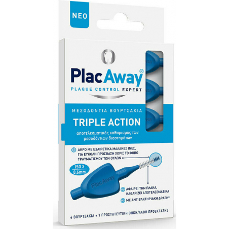 PlacAway Triple Action Μεσοδόντια Βουρτσάκια 0.6mm σε χρώμα Μπλε 6τμχ PlacAway Triple Action Μεσοδόντια Βουρτσάκια 0.6mm σε χρώμα Μπλε 6τμχ