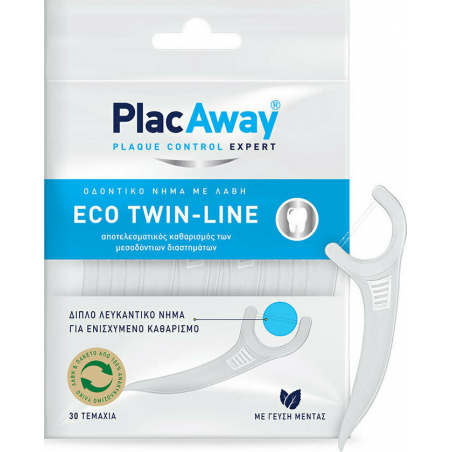PlacAway Eco Twin-Line Διπλό Λευκαντικό Οδοντικό Νήμα με Λαβή 30τμχ