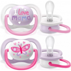 Philips AVENT Ultra Air Ορθοδοντική Πιπίλα Σιλικόνης I Love Mama 0-6m 2τμχ SCF080/02