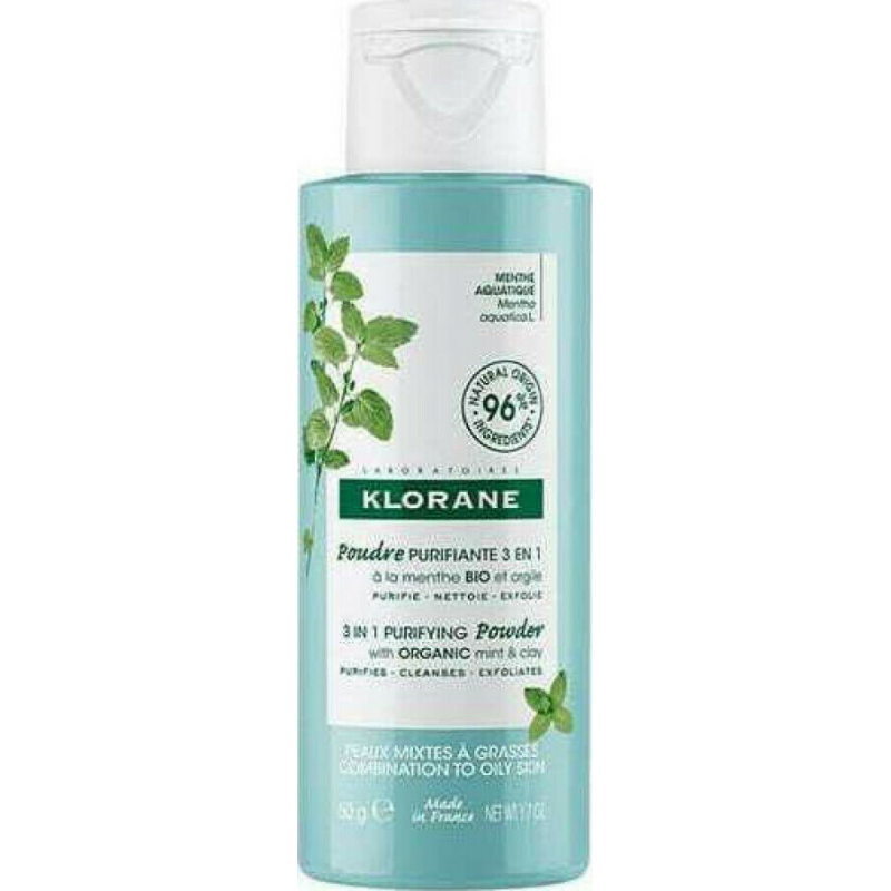 Klorane Aquatic Mint Poudre 3 in 1 Matifiant Καθαριστική Πούδρα με Υδάτινη Μέντα και Άργιλο για Μεικτό και Λιπαρό Δέρμα 50g