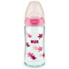 Nuk Γυάλινο Μπιμπερό First Choice Plus Temperature Control Κατά των Κολικών με Θηλή Σιλικόνης 240ml για 0-6 μηνών Pink Birds