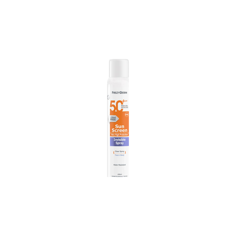 Frezyderm Invisible Αδιάβροχη Αντηλιακή Λοσιόν Προσώπου και Σώματος SPF50 σε Spray 200ml