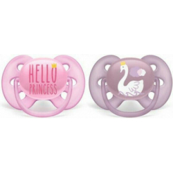 Philips AVENT Ορθοδοντικές Πιπίλες Σιλικόνης Ultra Soft για 6-18 μηνών με Θήκη Hello Princess Ροζ 2τμχ SCF223/02