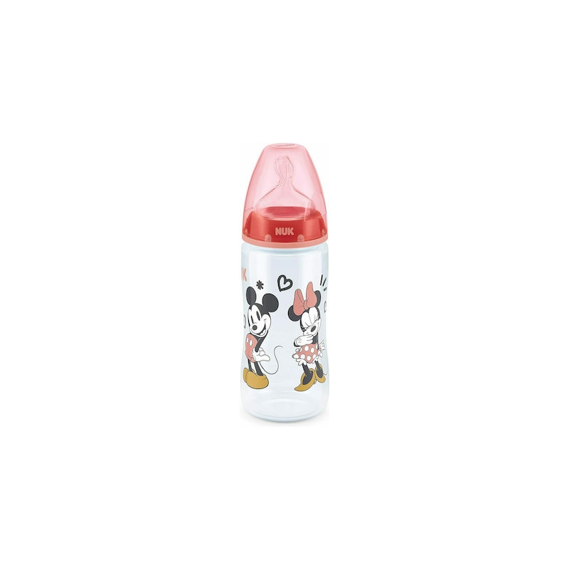 Nuk Πλαστικό Μπιμπερό First Choice Plus Mickey & Minnie Κατά των Κολικών με Θηλή Σιλικόνης 300ml για 6-18 μηνών Red
