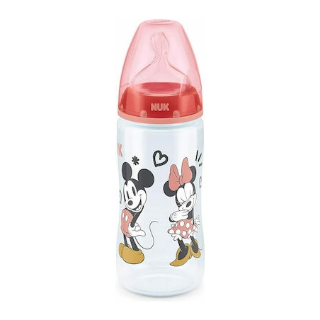 Nuk Πλαστικό Μπιμπερό First Choice Plus Mickey & Minnie Κατά των Κολικών με Θηλή Σιλικόνης 300ml για 6-18 μηνών Red