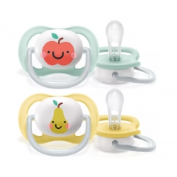 Philips AVENT Ορθοδοντικές Ultra Air Happy Πιπίλα Σιλικόνης για 0-6 μηνών Μήλο - Αχλάδι Πράσινο - Κίτρινο 2τμχ SCF080/17