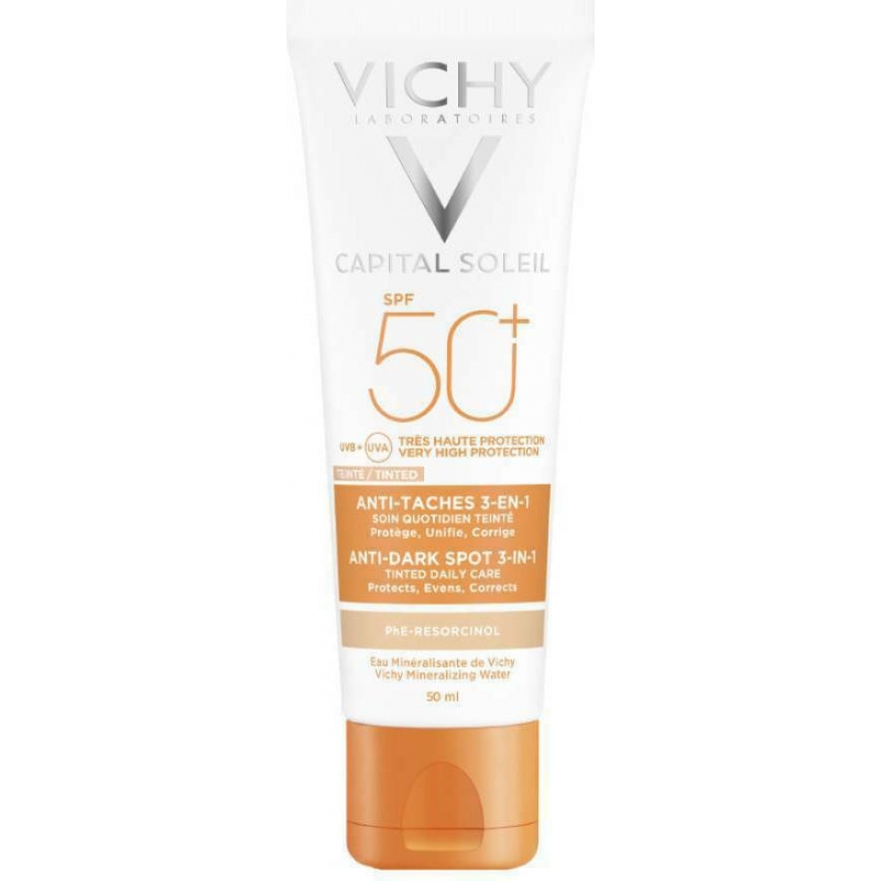 Vichy Capital Soleil Anti-Dark Spot Tinted 3-in-1 Αδιάβροχη Αντηλιακή Κρέμα Προσώπου SPF50 με Χρώμα 50ml