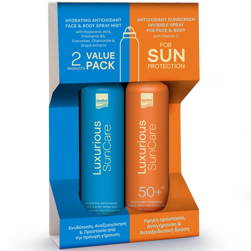 Intermed VALUE PACK Luxurious Sun Care Hydrating Antioxidant Spray Mist 200ml & Sunscreen Invisible Spray SPF50 200ml