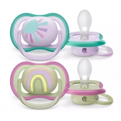 Philips AVENT Πιπίλα Σιλικόνης Ultra Air για 0-6 μηνών μωβ ήλιος/πράσινο ουράνιο τόξο SCF085/59 2τμχ
