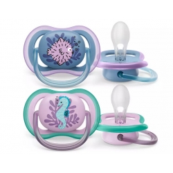Philips AVENT Πιπίλα Σιλικόνης Ultra Air για 6-18 μηνών Ψάρι/Ιππόκαμπος μωβ/λιλά 2τμχ SCF085/61
