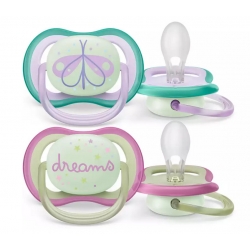 Philips AVENT Πιπίλες Σιλικόνης Νυκτός Air για 0-6 μηνών Πεταλούδα/Dreams 2τμχ SCF376/19