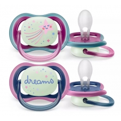 Philips AVENT Πιπίλες Σιλικόνης Νυκτός Air για 6-18 μηνών Dreams/Αστέρι Ροζ/Μωβ 2τμχ SCF376/14
