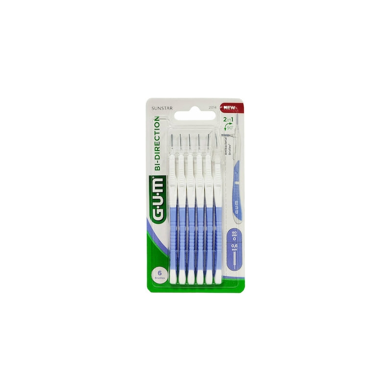 GUM Bi-Direction Μεσοδόντια Βουρτσάκια 2014 με Λαβή 0.6mm Μωβ 6τμχ