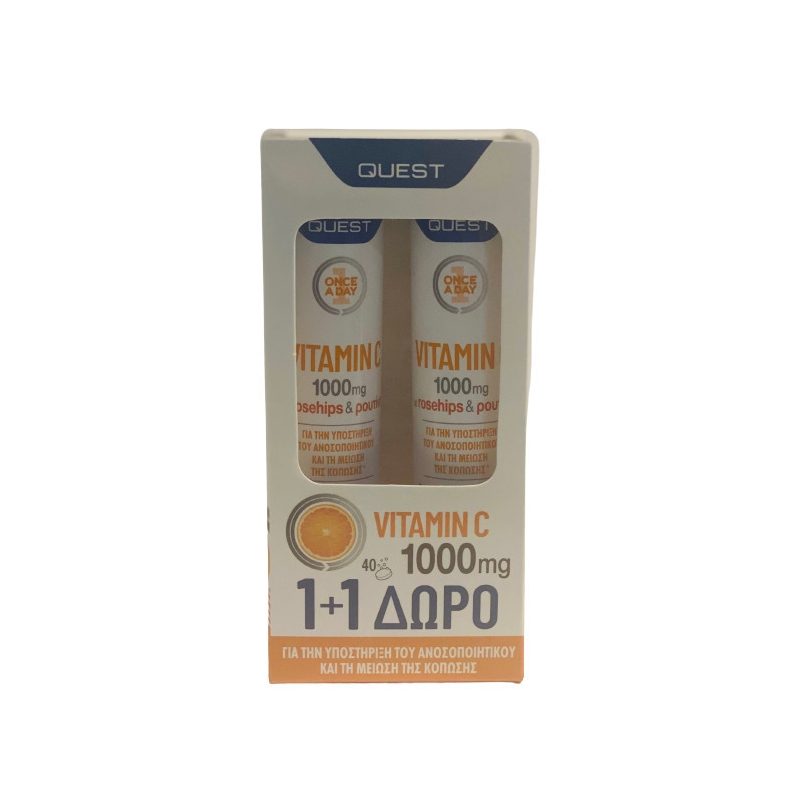 Quest Vitamin C With Rosehips & Rutin Βιταμίνη για Ενέργεια & Ανοσοποιητικό 1000mg Πορτοκάλι 40 αναβράζοντα δισκία