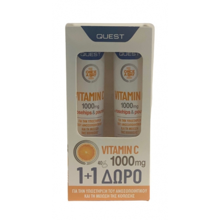 Quest Vitamin C With Rosehips & Rutin Βιταμίνη για Ενέργεια & Ανοσοποιητικό 1000mg Πορτοκάλι 40 αναβράζοντα δισκία
