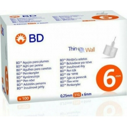 BD Thin Wall 6 Αποστειρωμένες Βελόνες για Πένες Ινσουλίνης Διαστάσεις 0.25x6mm (31G) 100τμχ