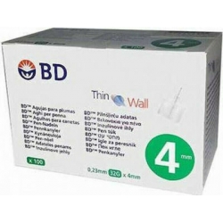 BD Thin Wall 4 Αποστειρωμένες Βελόνες για Πένες Ινσουλίνης Διαστάσεις 0.25x6mm (31G) 100τμχ