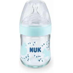 Nuk Γυάλινο Μπιμπερό Nature Sense Fox Γαλάζιο Κατά των Κολικών με Θηλή Σιλικόνης 120ml για 0-6 μηνών