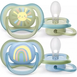 Philips Πιπίλα Σιλικόνης Νυκτός Ultra Air για 0-6 μηνών Sun/Rainbow Green/Light Blue SCF085/58