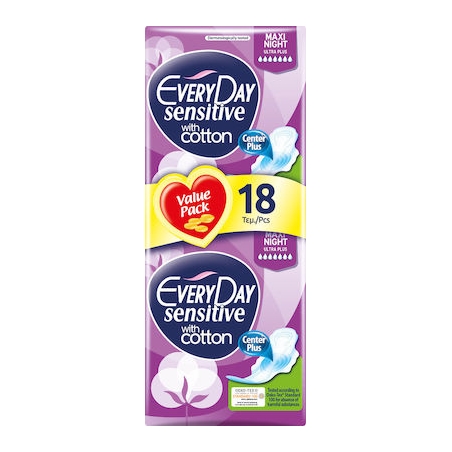 EveryDay Ultra Plus Sensitive with cotton Maxi Night 18 τεμάχια EveryDay Ultra Plus Sensitive with cotton Maxi Night 18 τεμάχια