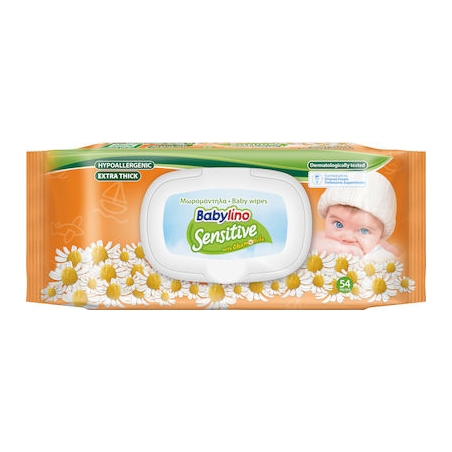 Babylino Sensitive Υποαλλεργικά Μωρομάντηλα χωρίς Οινόπνευμα & Parabens με Χαμομήλι 54τμχ
