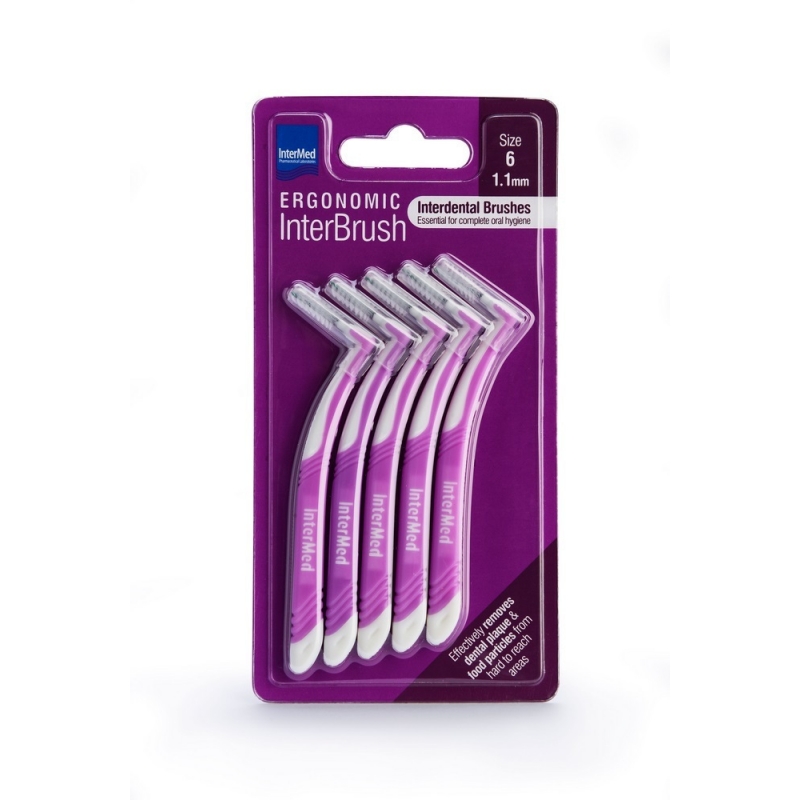 Intermed Ergonomic InterBrush Μεσοδόντια Βουρτσάκια με Λαβή 1.1mm Μωβ 5τμχ