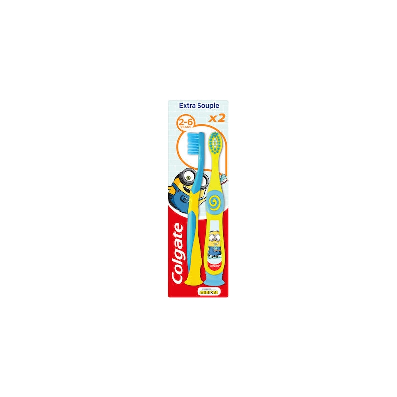 Colgate Παιδική Οδοντόβουρτσα Minions Extra Soft για 2+ χρονών 2τμχ μπλε κιτρινο