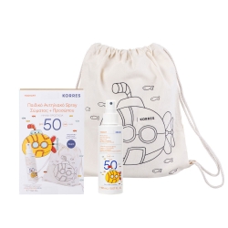 Korres PROMO PACK Γιαούρτι Παιδικό Αντηλιακό Σπρέι Σώματος & Προσώπου SPF50 150ml & Υφασμάτινη Τσάντα Για Ζωγραφική 1τμχ.