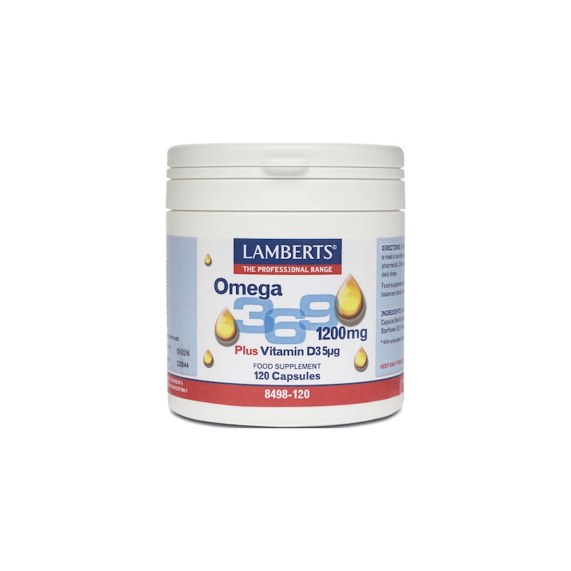 Lamberts Omega 3 6 9 1200mg Plus Vitamin D3 5μg Ιχθυέλαιο, Έλαιο Βοράγου & Ελαιόλαδου 1200mg 120 κάψουλες