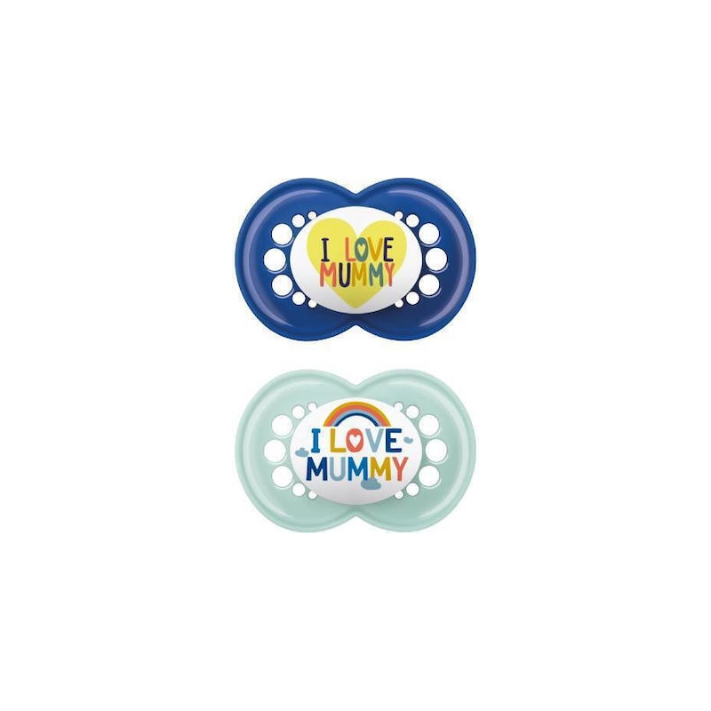 Mam Πιπίλες Σιλικόνης για 16+ μηνών Ι Love Mummy Μπλε / Τιρκουάζ 2τμχ 265SB2