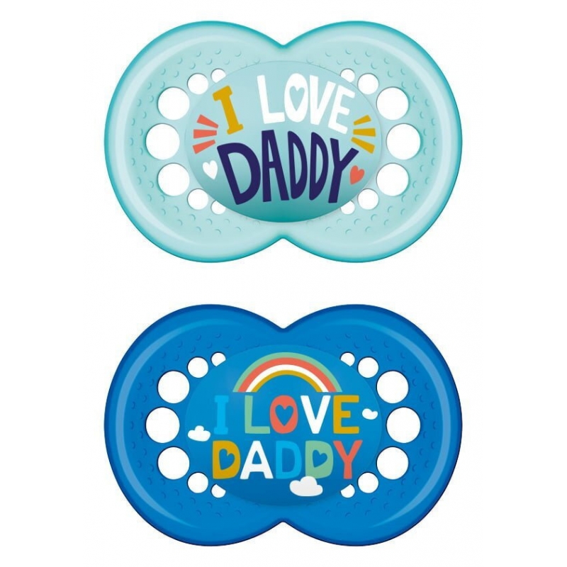 Mam Πιπίλες Σιλικόνης για 16+ μηνών Ι Love Daddy Μπλε / Τιρκουάζ 2τμχ 265SB1
