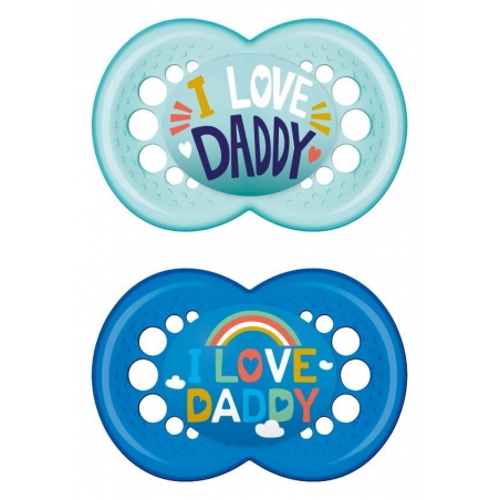 Mam Πιπίλες Σιλικόνης για 16+ μηνών Ι Love Daddy Μπλε / Τιρκουάζ 2τμχ 265SB1