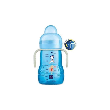 Mam Trainer+ Night Εκπαιδευτικό Μπιμπερό Πλαστικό με Λαβές Γαλάζιο 4m+ 220ml (451B)