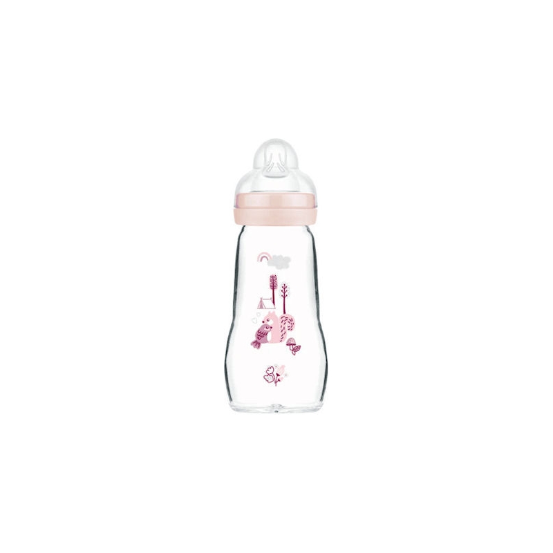 Mam Feel Good Γυάλινο μπιμπερό με θηλή Σιλικόνης (2m+) (375SG) 260ml