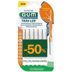GUM Trav-ler 1412 Μεσοδόντια Βουρτσάκια 0.9mm Πορτοκαλί 2x6τμχ
