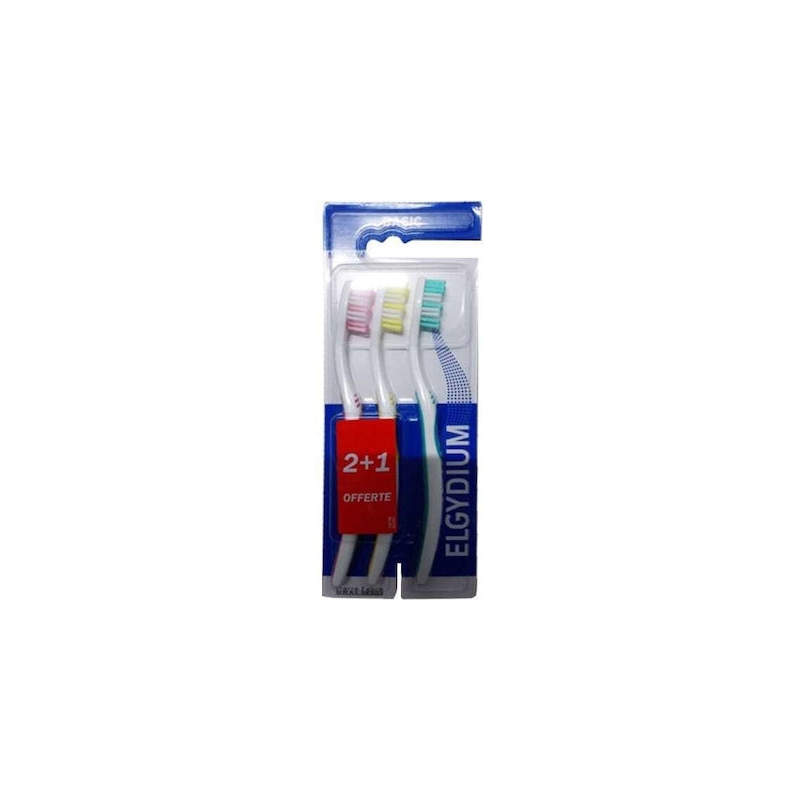 Elgydium Basic Οδοντόβουρτσα Medium Ροζ / Κίτρινη / Πράσινη 3τμχ