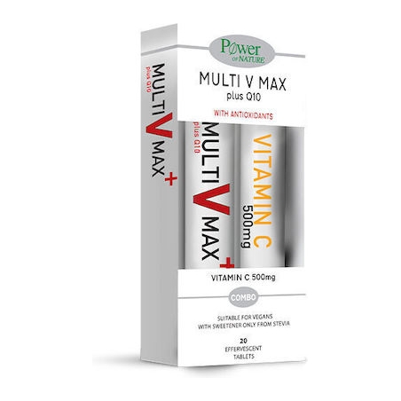 Power Of Nature Multi V Max Plus Q10 & Vitamin C 500mg Βιταμίνη για το Ανοσοποιητικό & Αντιοξειδωτικό 40 αναβράζοντα δισκία