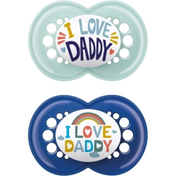 Mam Ορθοδοντικές Πιπίλες Σιλικόνης Ι Love Daddy για 16+ μηνών με Θήκη Γαλάζιο - Μπλε 2τμχ 265SB1