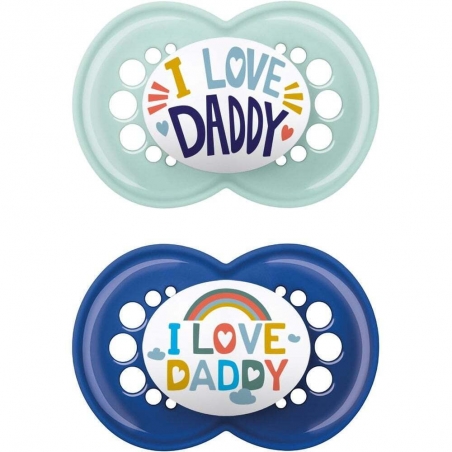 Mam Ορθοδοντικές Πιπίλες Σιλικόνης Ι Love Daddy για 16+ μηνών με Θήκη Γαλάζιο - Μπλε 2τμχ 265SB1 Mam Ορθοδοντικές Πιπίλες Σιλικόνης Ι Love Daddy για 16+ μηνών με Θήκη Γαλάζιο - Μπλε 2τμχ 265SB1
