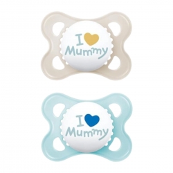 Mam Ι Love Mummy Ορθοδοντική Πιπίλα Σιλικόνης με Θηλή Skinsoft 115SB2 για 2-6 μηνών Μπλε, 2τμχ